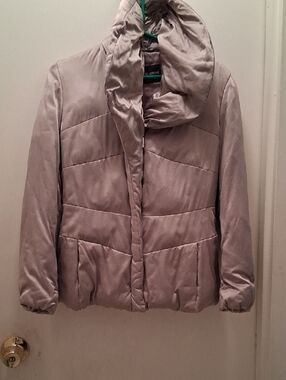 Emporio Armani Light Taupe Satin Quilted Puffer Jacket * Small